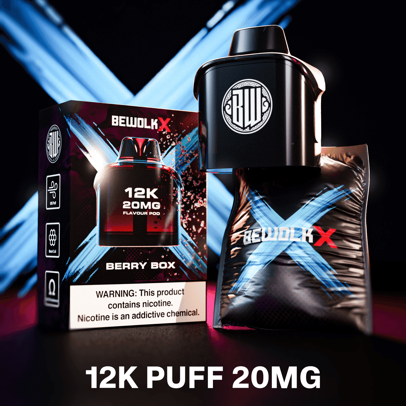 Bewolk X Pod System - 12k Berry Box 20mg - Pod only